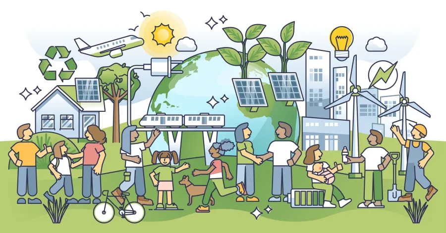 Illustration d’une communauté locale vivant dans un environnement durable